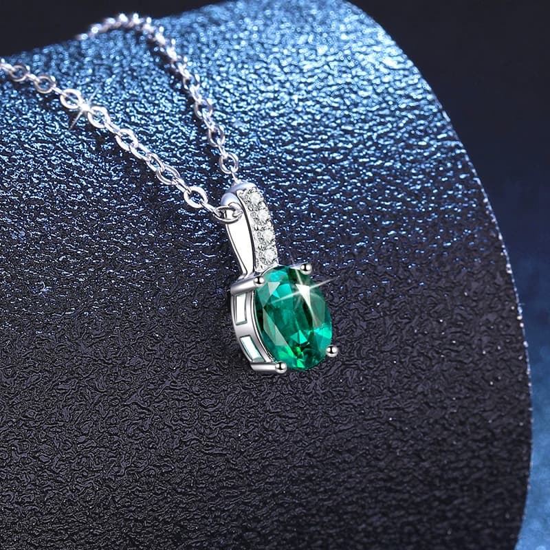 Luna Series · Oval Colour-Stone Solitaire Pendant Necklace — 925 Sterling Silver — image 3