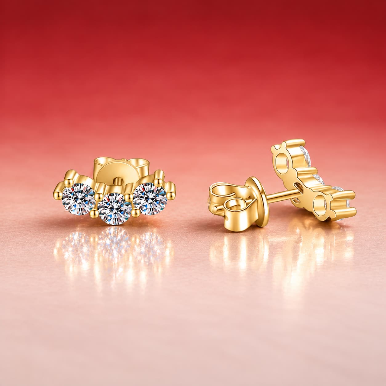 Luna Series · Three-Stone Smile Stud Earrings — Sterling Silver — image 1