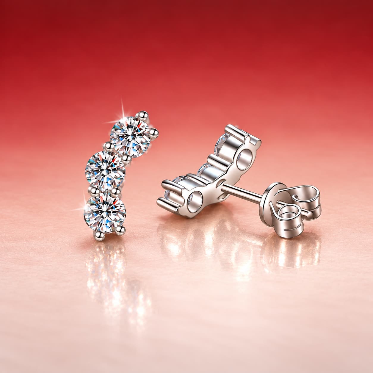 Luna Series · Three-Stone Smile Stud Earrings — Sterling Silver — image 3