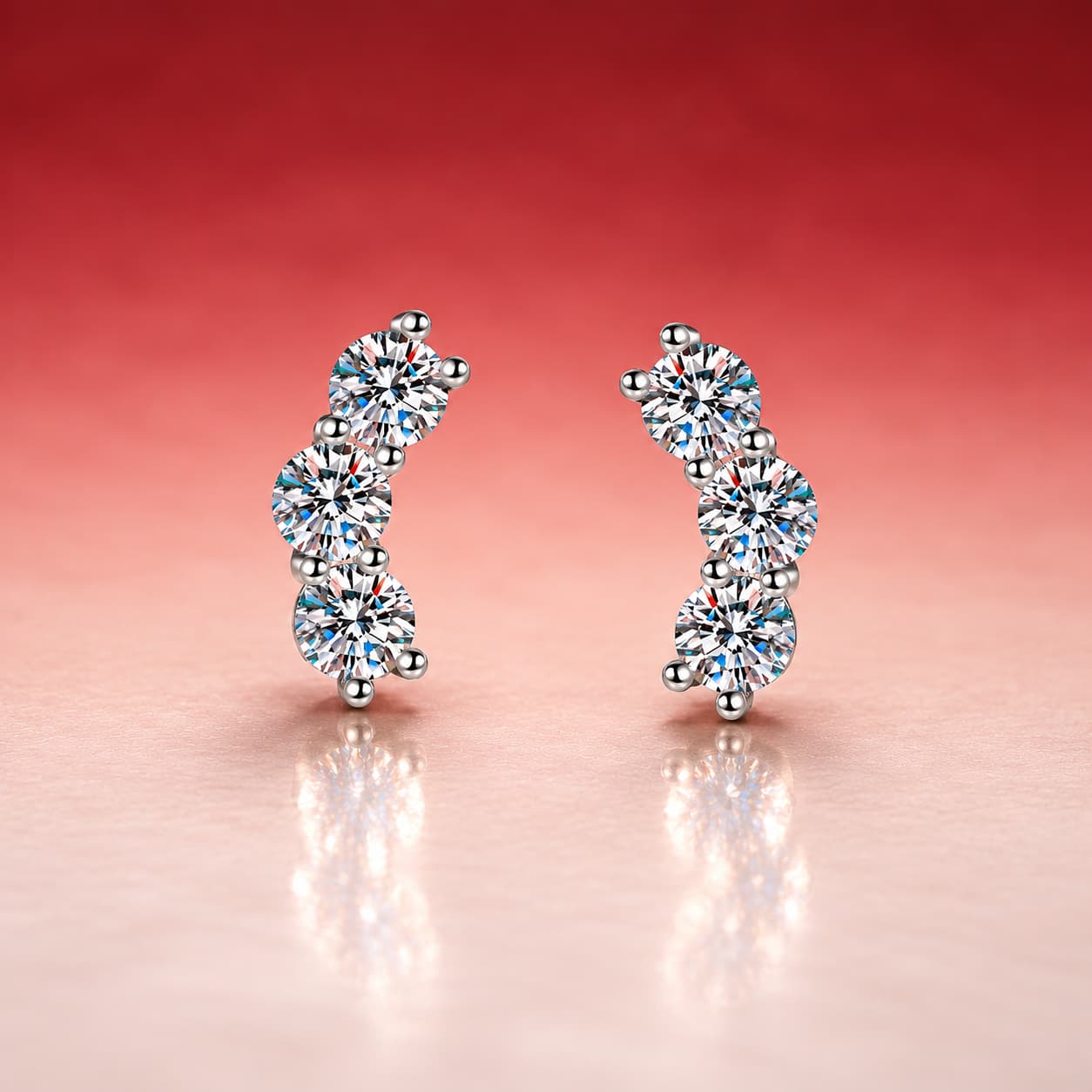 Luna Series · Three-Stone Smile Stud Earrings — Sterling Silver — image 4