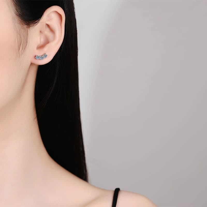 Luna Series · Three-Stone Smile Stud Earrings — Sterling Silver — image 2