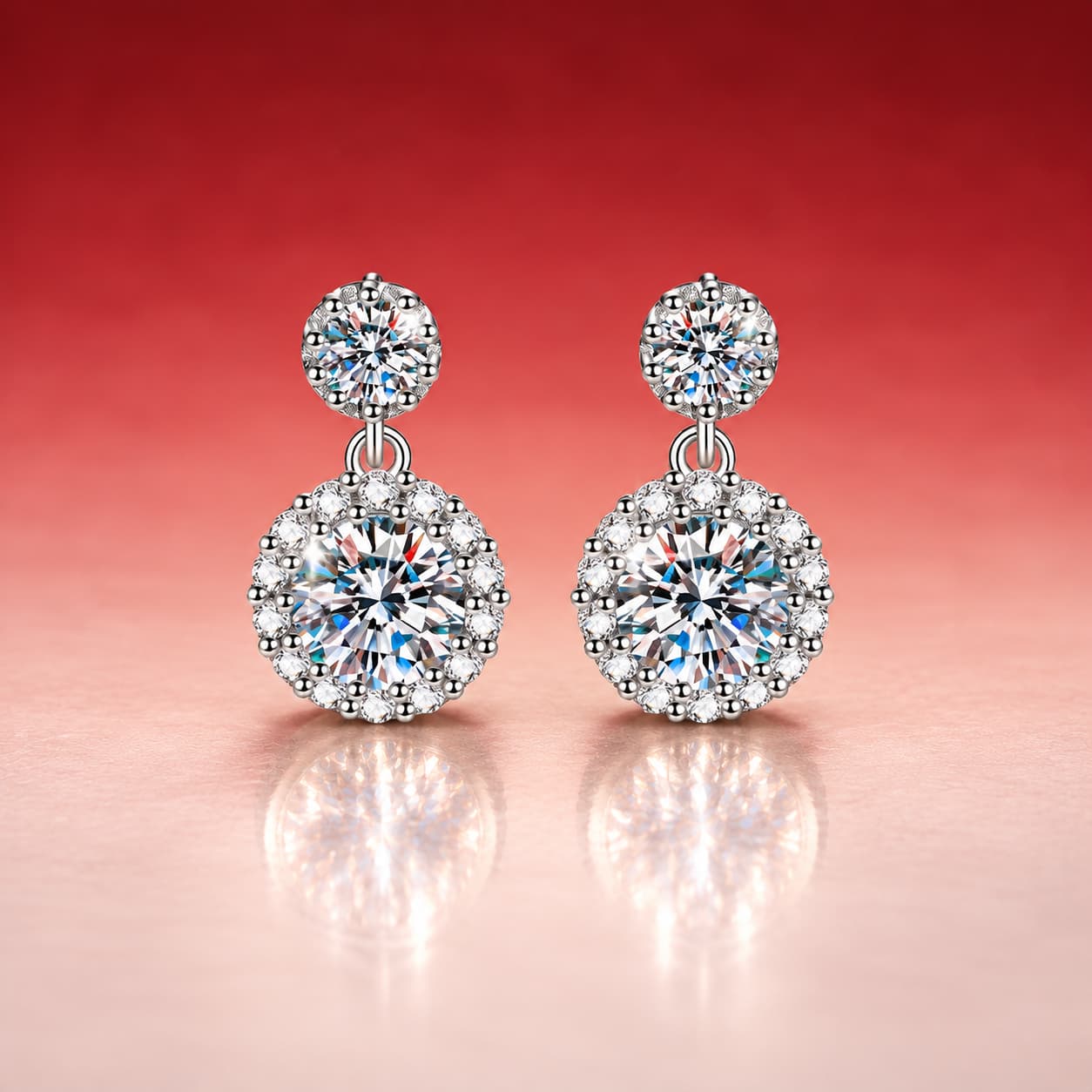 Luna Series · Round Halo Drop Earrings — Sterling Silver — image 1
