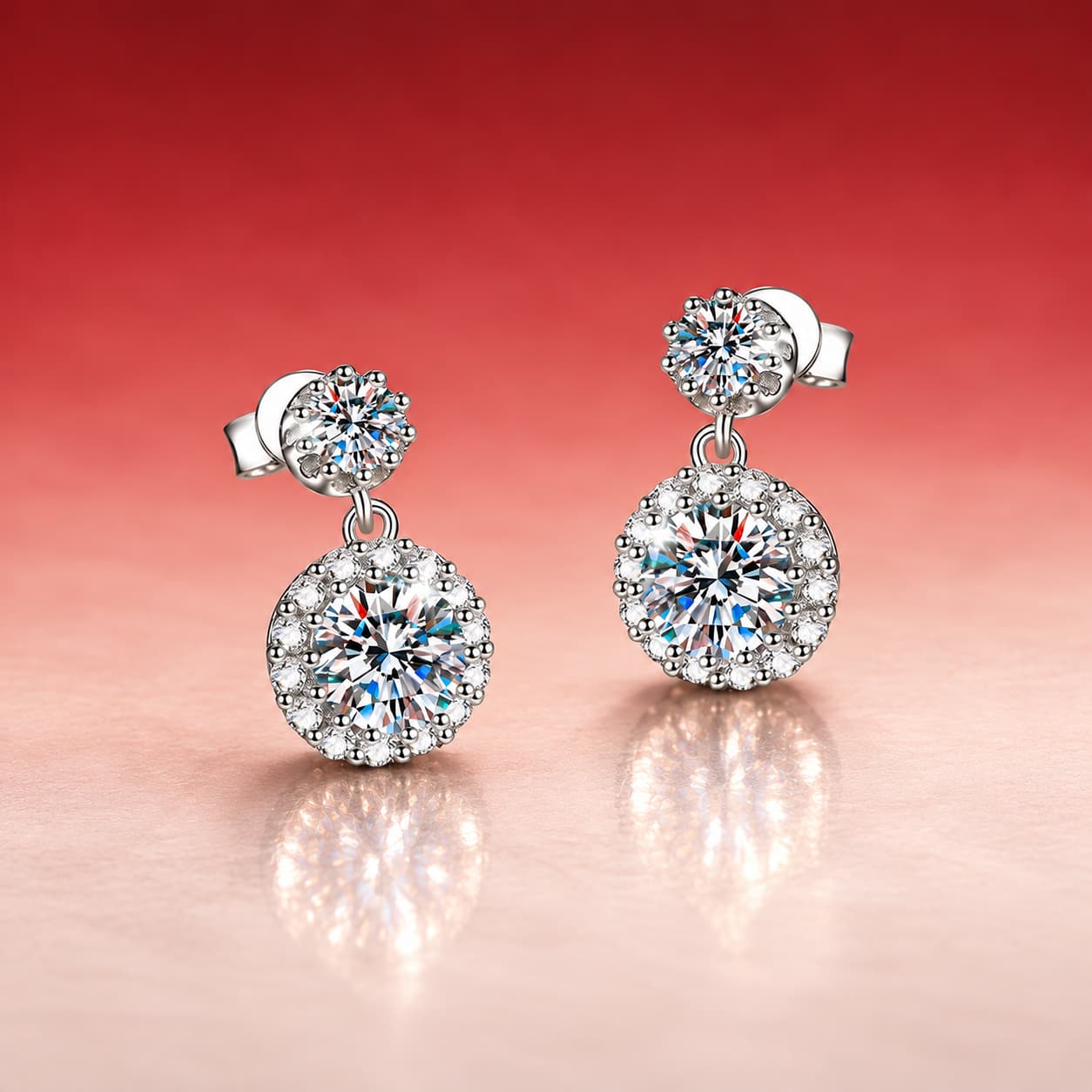 Luna Series · Round Halo Drop Earrings — Sterling Silver — image 4