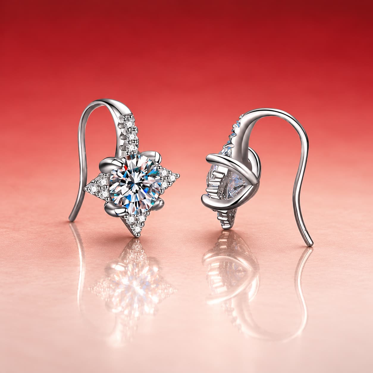 Luna Series · Eight-Point Star Hook Earrings — Sterling Silver — image 4