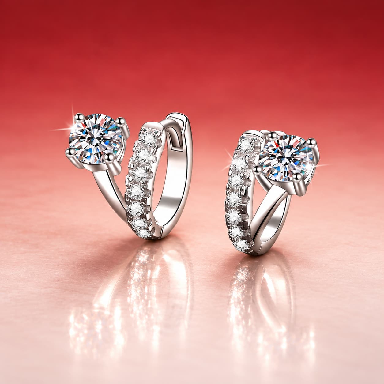 Luna Series · Split-Front Solitaire Huggie Earrings — Sterling Silver — image 1