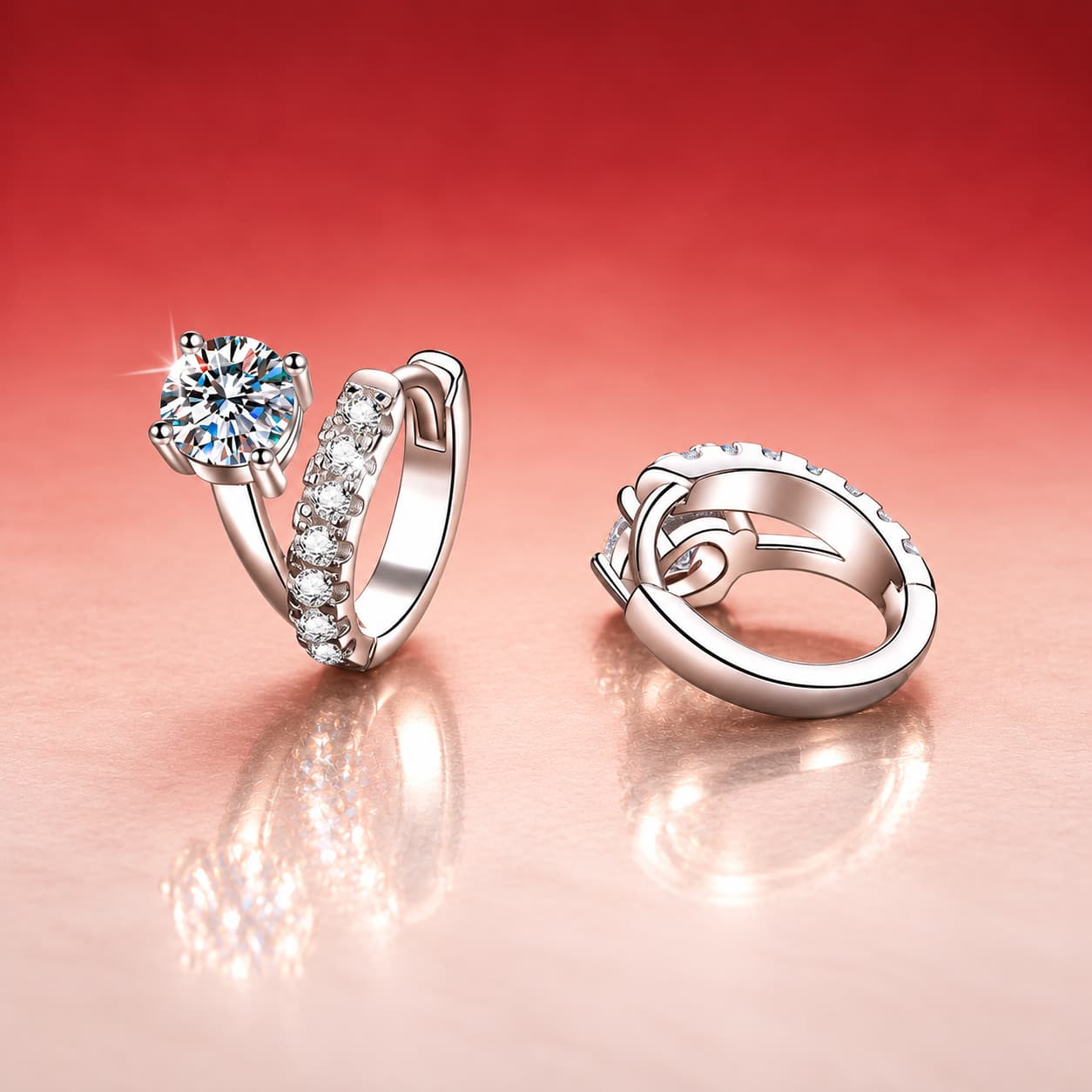 Luna Series · Split-Front Solitaire Huggie Earrings — Sterling Silver — image 4