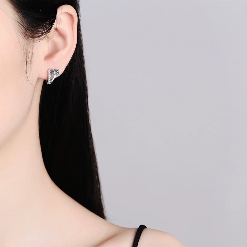 Luna Series · Split-Front Solitaire Huggie Earrings — Sterling Silver — image 2