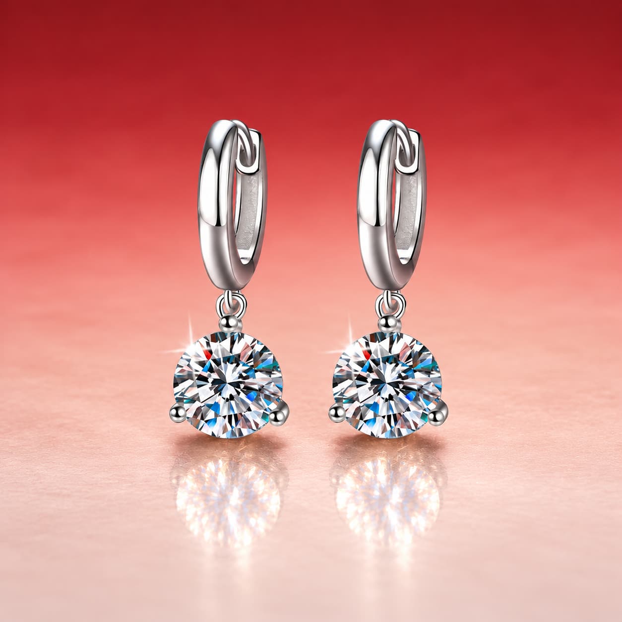 Luna Series · Three-Prong Solitaire Drop Huggie Earrings — Sterling Silver — image 1
