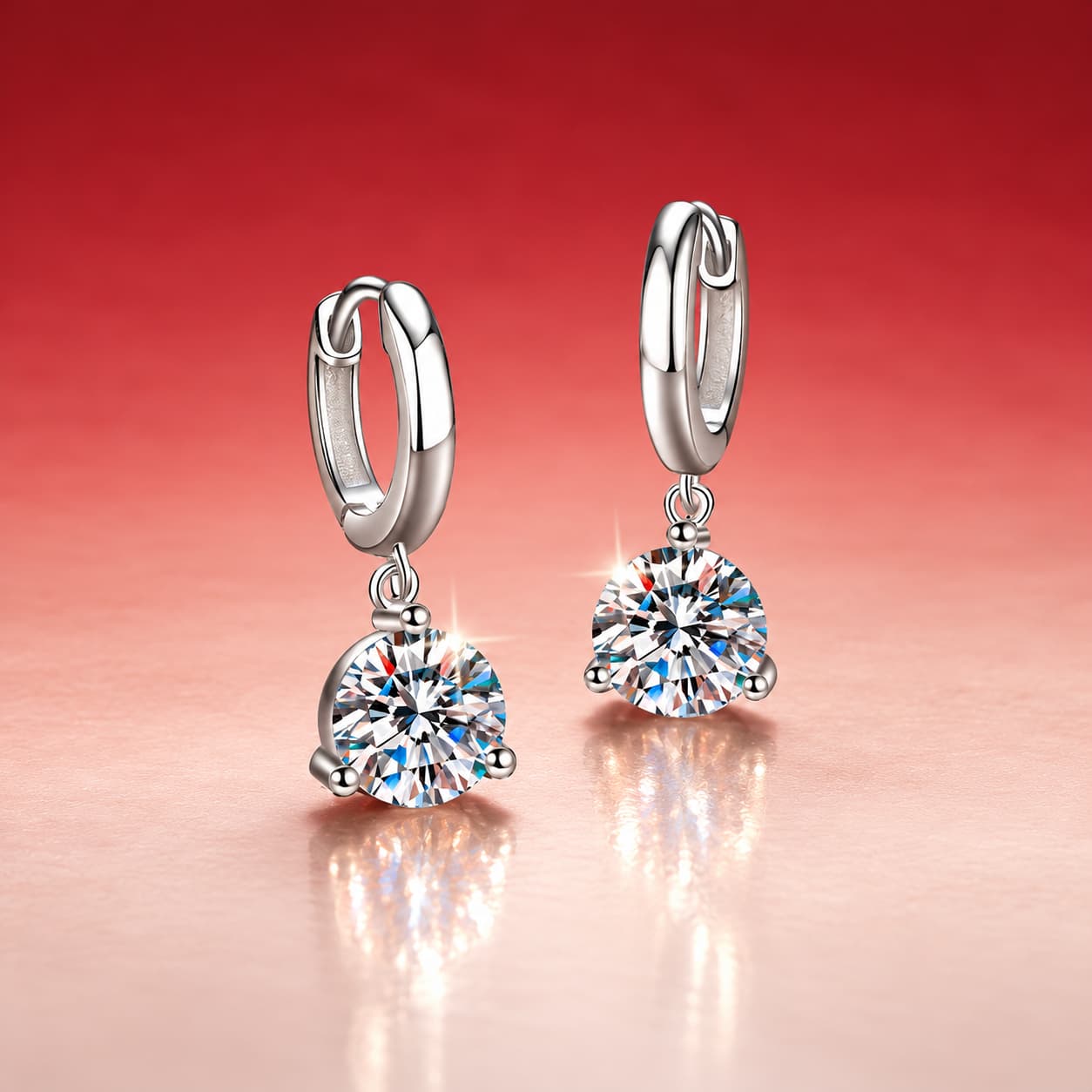Luna Series · Three-Prong Solitaire Drop Huggie Earrings — Sterling Silver — image 3