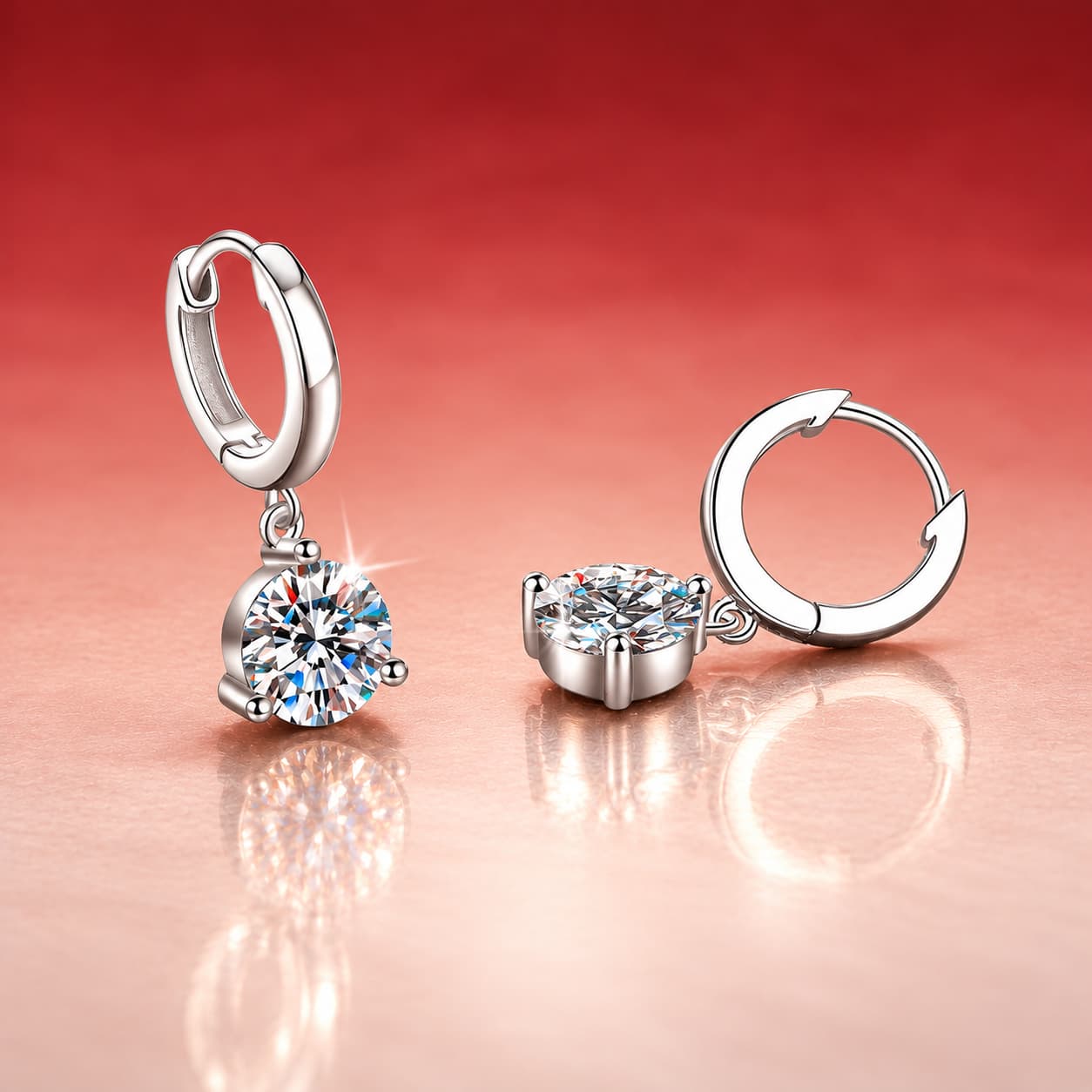 Luna Series · Three-Prong Solitaire Drop Huggie Earrings — Sterling Silver — image 4