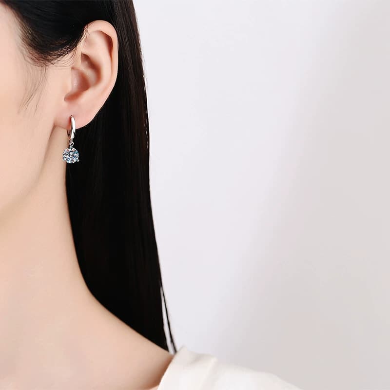 Luna Series · Three-Prong Solitaire Drop Huggie Earrings — Sterling Silver — image 2