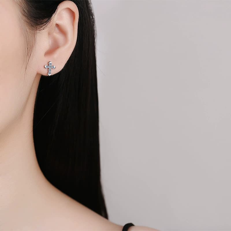 Stella Series · Pavé Cross Stud Earrings — Sterling Silver — image 2