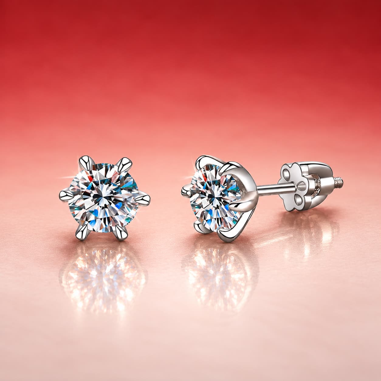 Luna Series · Six-Prong Petal-Setting Screw-Back Stud Earrings — Sterling Silver — image 1