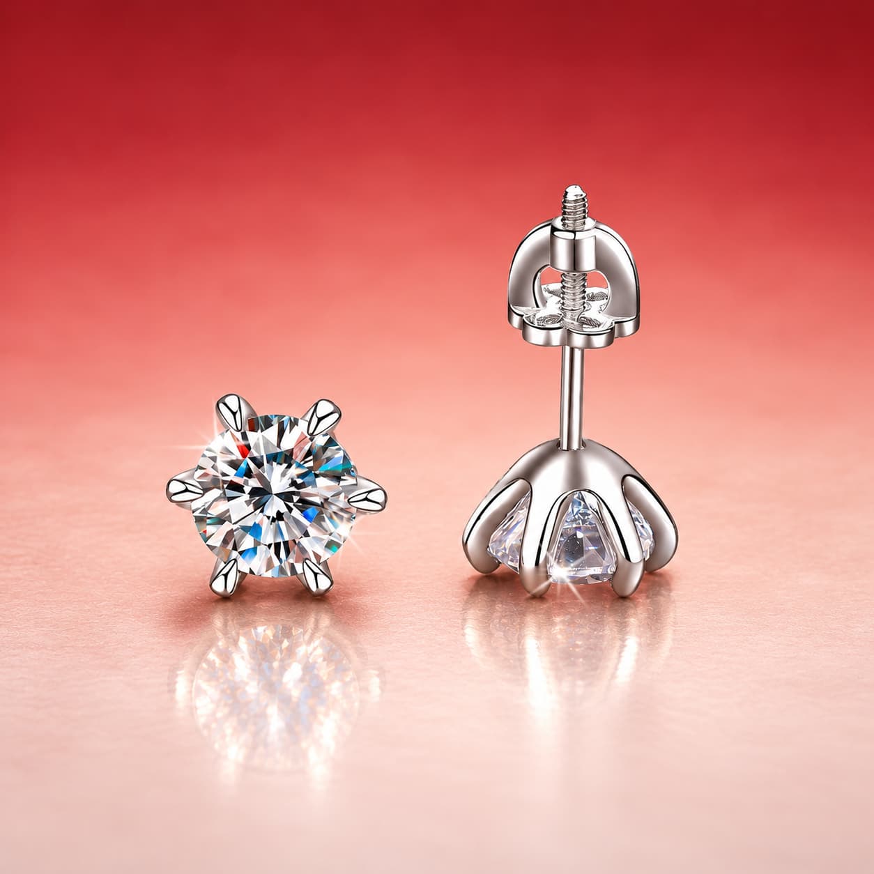 Luna Series · Six-Prong Petal-Setting Screw-Back Stud Earrings — Sterling Silver — image 3