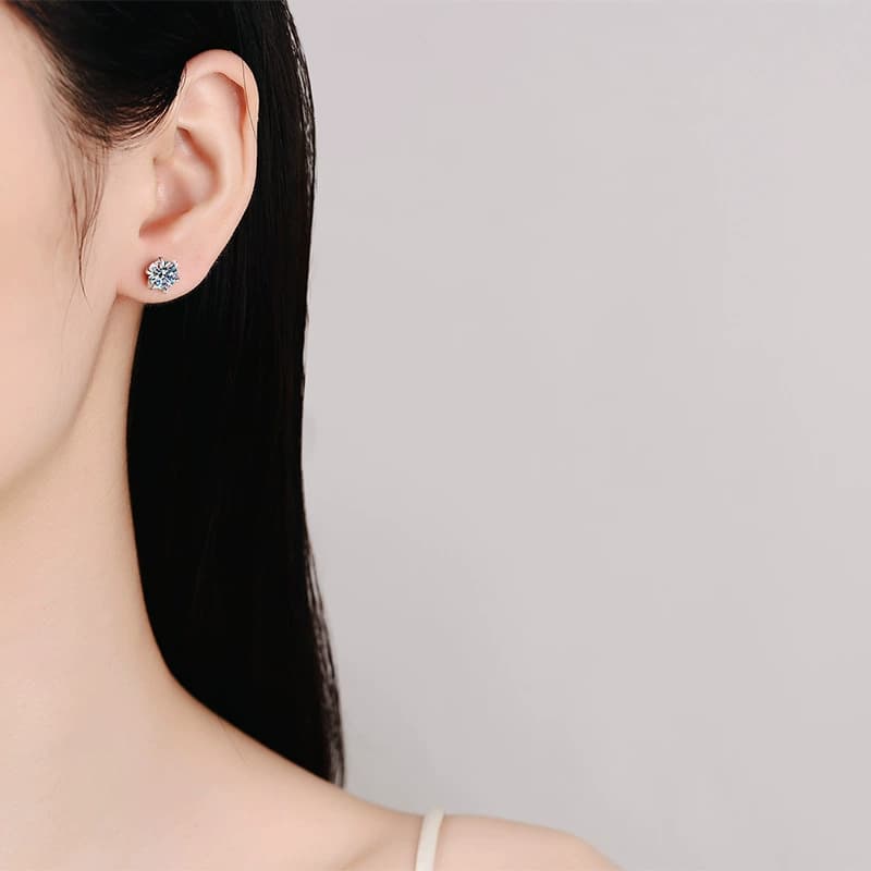 Luna Series · Six-Prong Petal-Setting Screw-Back Stud Earrings — Sterling Silver — image 2
