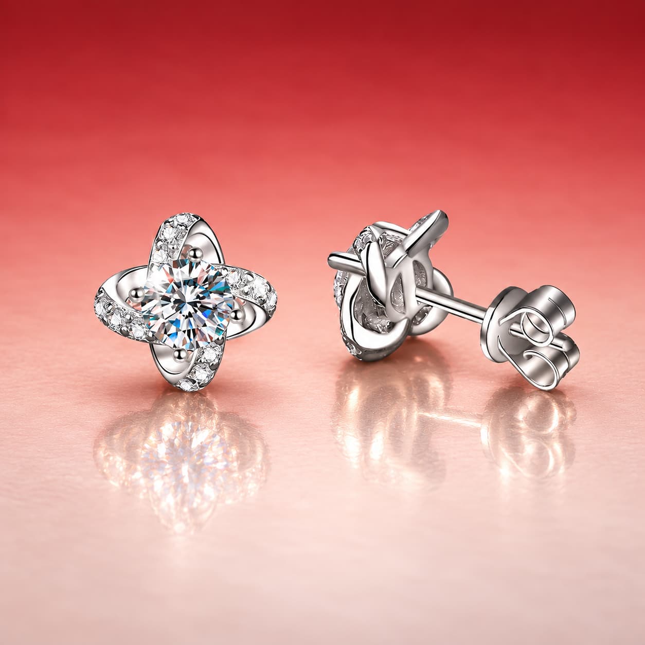 Luna Series · Four-Leaf Clover Stud Earrings — Sterling Silver — image 1