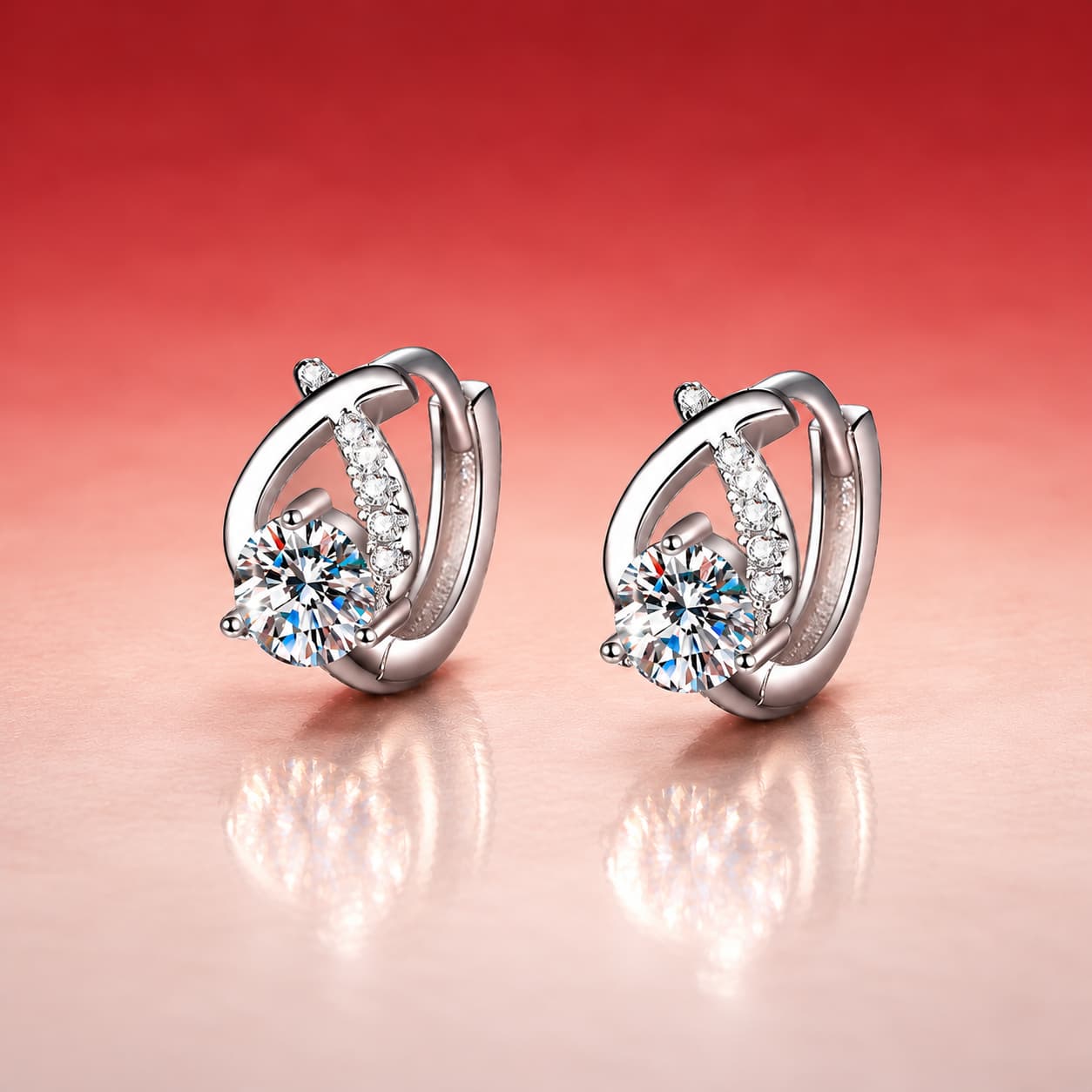 Luna Series · Teardrop-Frame Solitaire Huggie Earrings — Sterling Silver — image 1