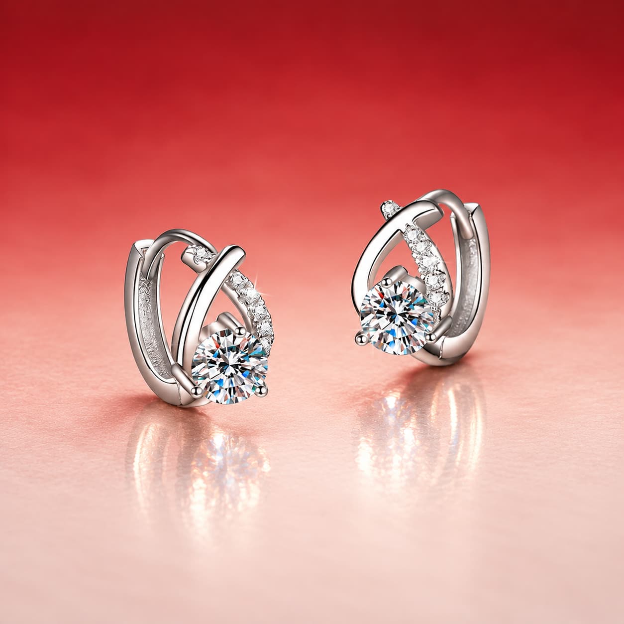 Luna Series · Teardrop-Frame Solitaire Huggie Earrings — Sterling Silver — image 3