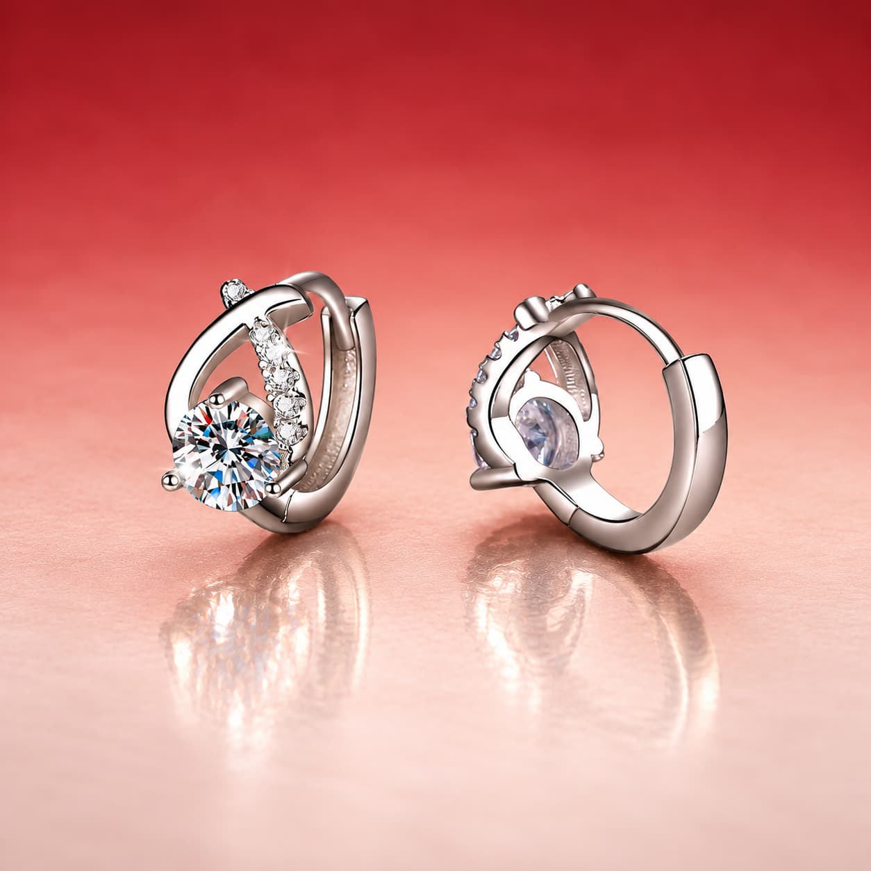 Luna Series · Teardrop-Frame Solitaire Huggie Earrings — Sterling Silver — image 4