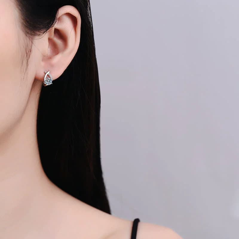 Luna Series · Teardrop-Frame Solitaire Huggie Earrings — Sterling Silver — image 2