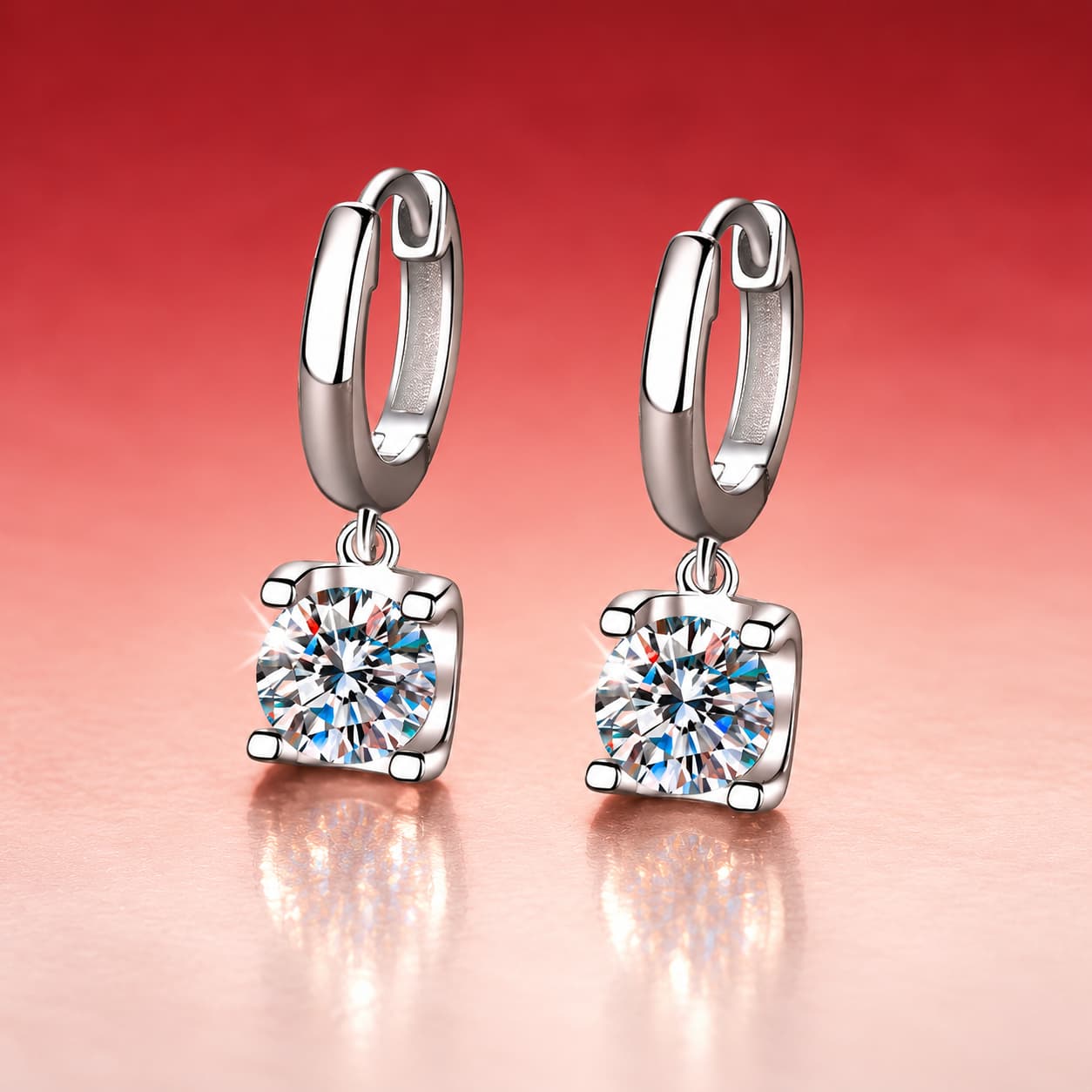 Luna Series · Four-Prong Solitaire Drop Huggie Earrings — Sterling Silver — image 1