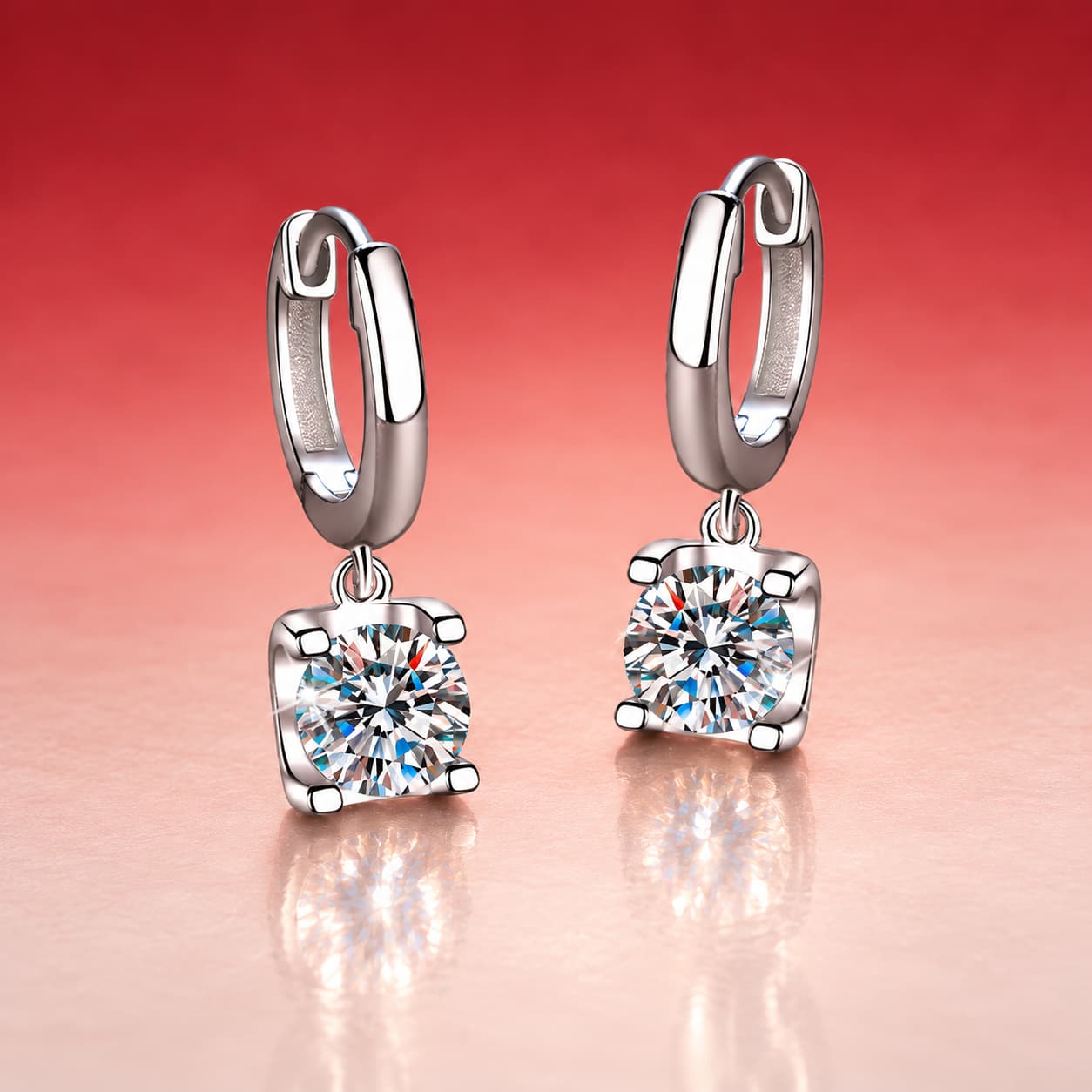 Luna Series · Four-Prong Solitaire Drop Huggie Earrings — Sterling Silver — image 3
