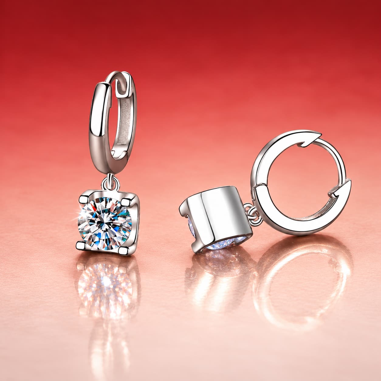 Luna Series · Four-Prong Solitaire Drop Huggie Earrings — Sterling Silver — image 4