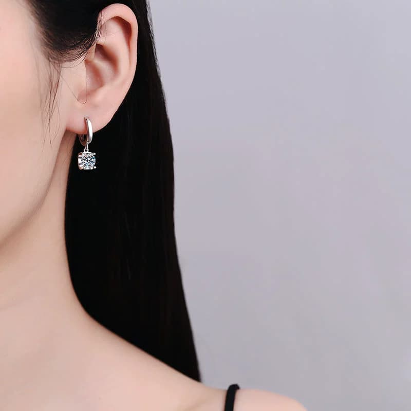 Luna Series · Four-Prong Solitaire Drop Huggie Earrings — Sterling Silver — image 2