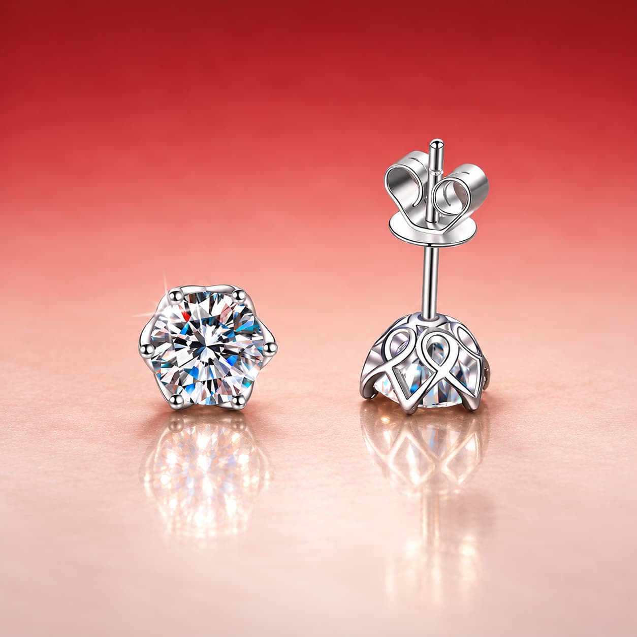 Luna Series · Rose-Petal Solitaire Stud Earrings — Sterling Silver — image 1
