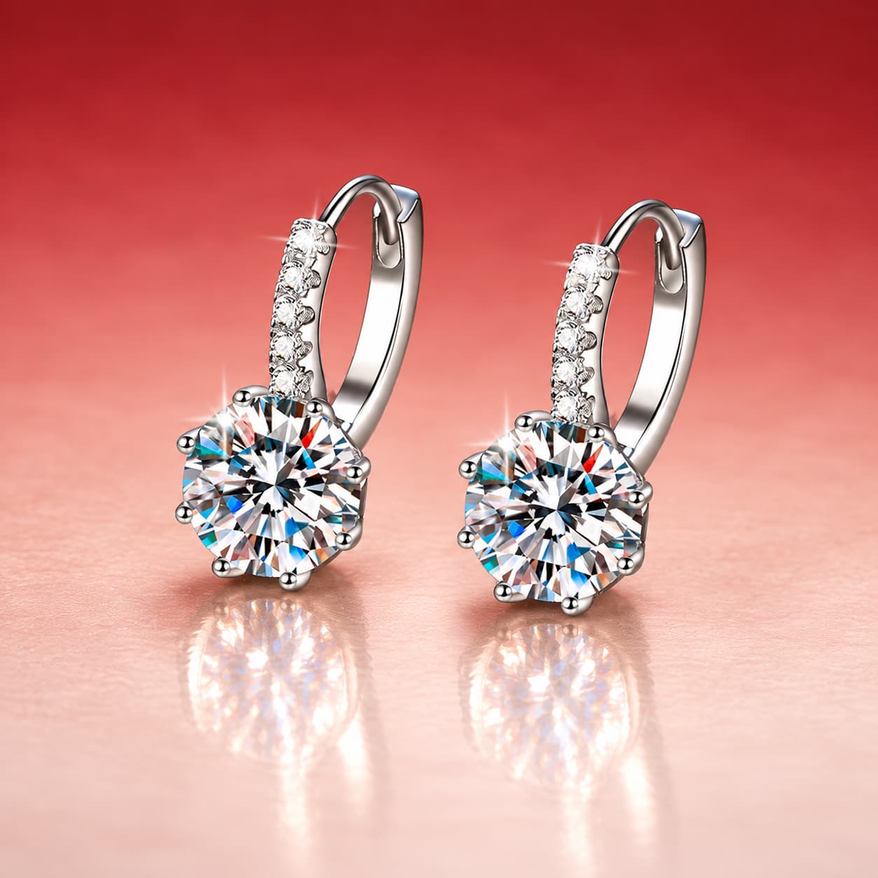 Luna Series · Stone-Set Solitaire Huggie Earrings — Sterling Silver — image 1