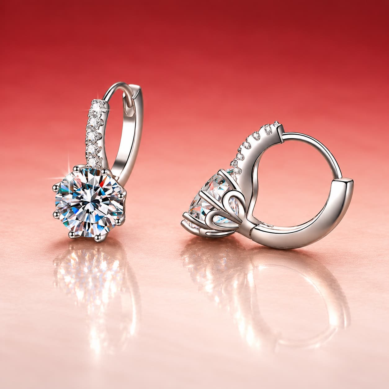 Luna Series · Stone-Set Solitaire Huggie Earrings — Sterling Silver — image 3