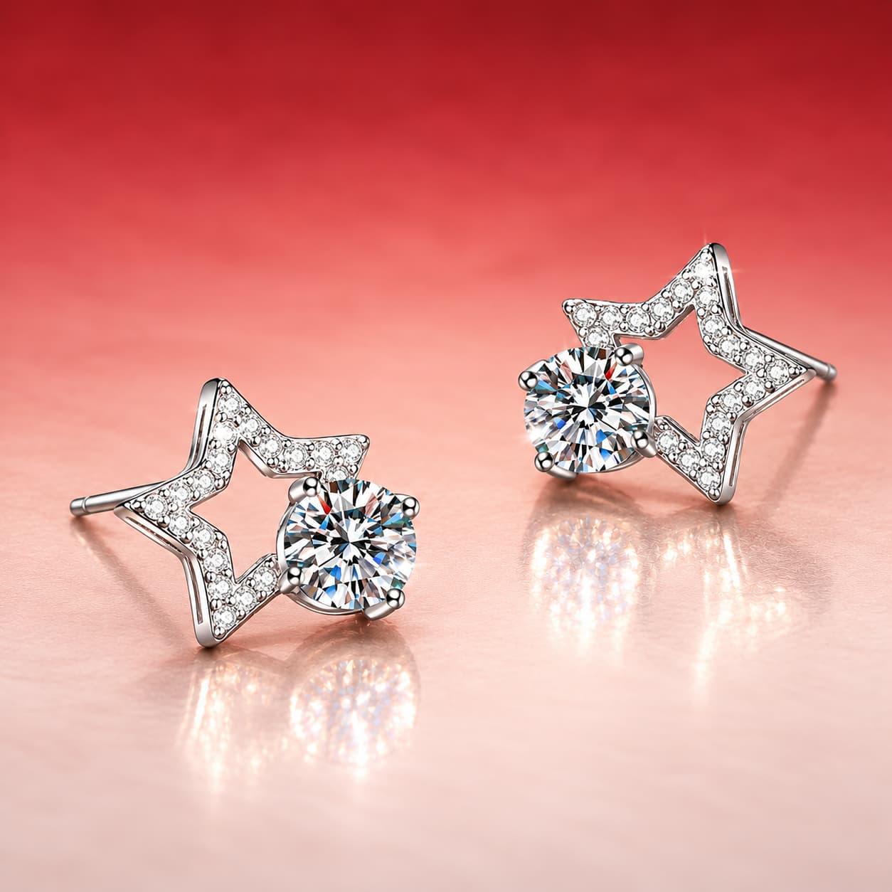 Luna Series · Open Star Solitaire Stud Earrings — Sterling Silver — image 3