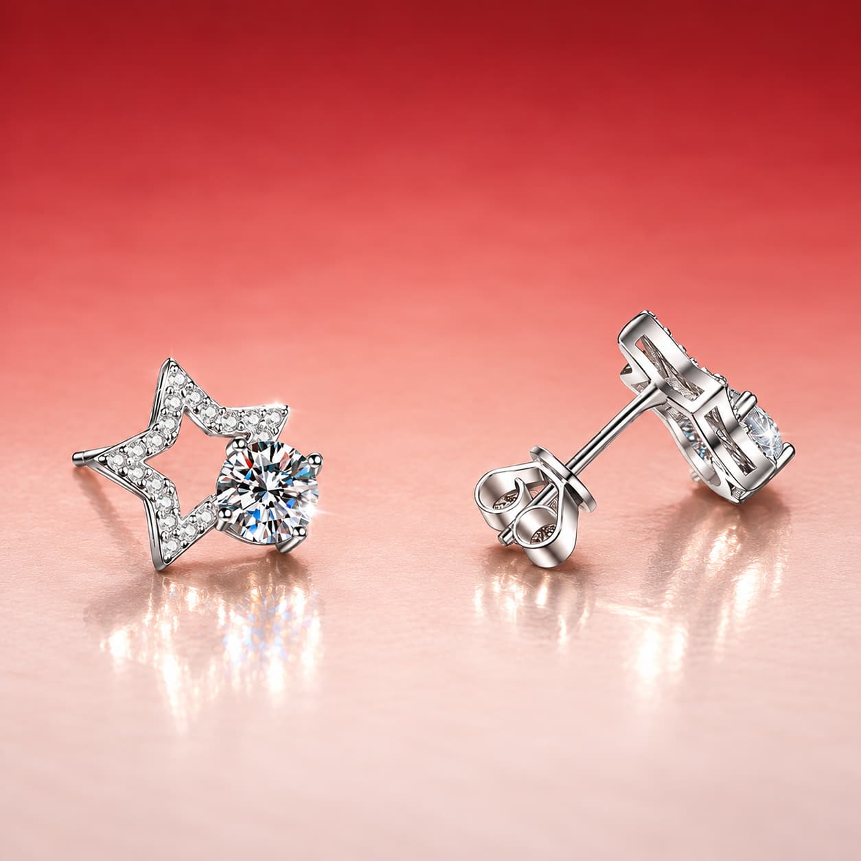 Luna Series · Open Star Solitaire Stud Earrings — Sterling Silver — image 4