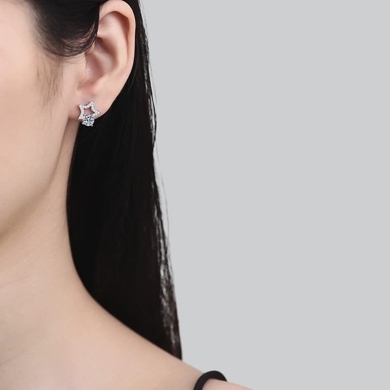 Luna Series · Open Star Solitaire Stud Earrings — Sterling Silver — image 2