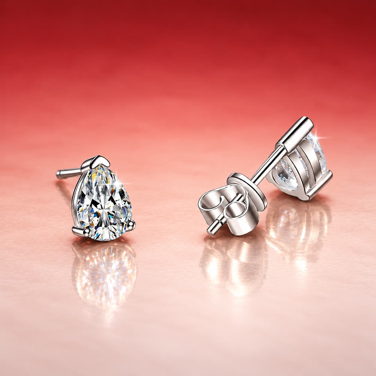 Luna Series · Pear-Cut Solitaire Stud Earrings — Sterling Silver — image 4