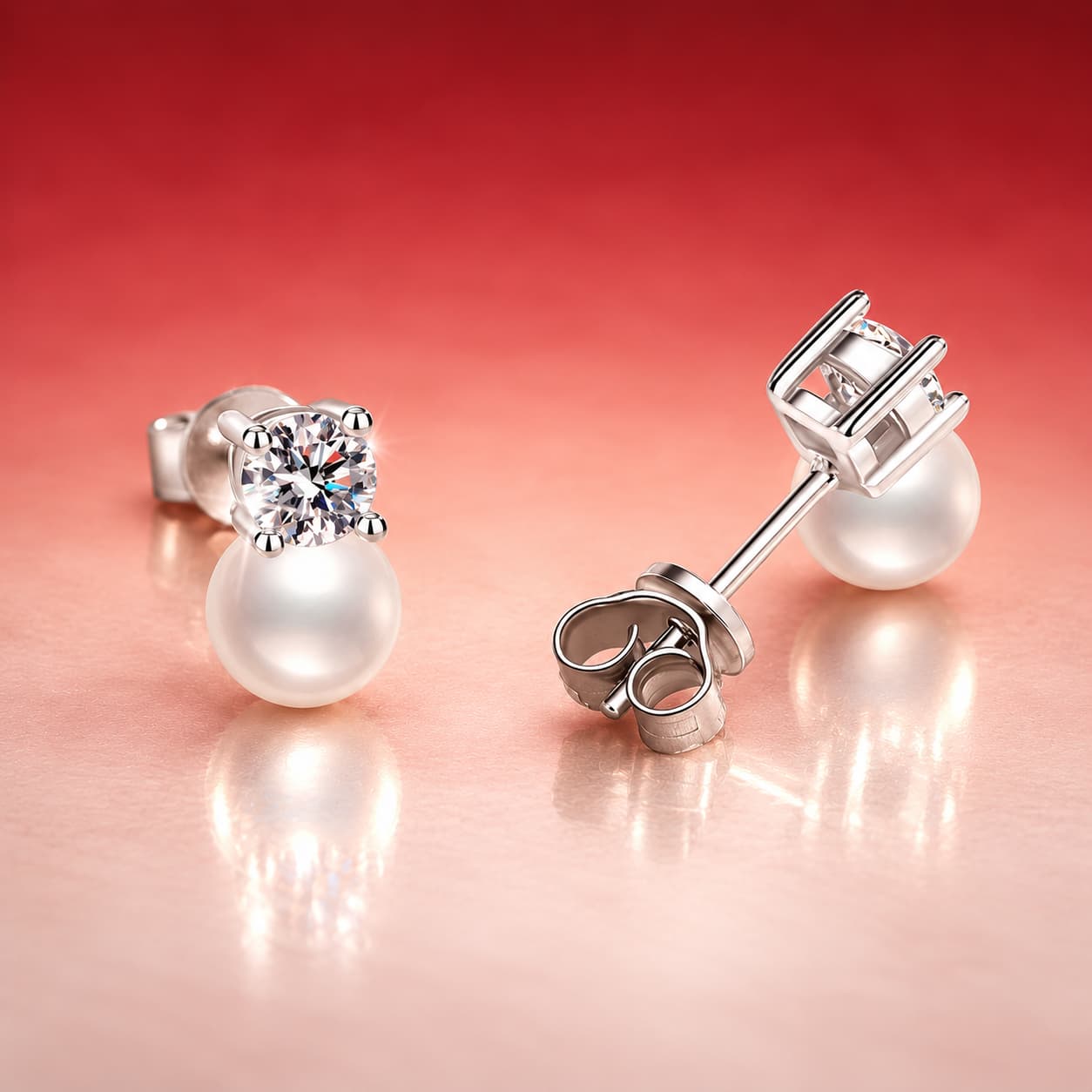 Luna Series · Pearl-Accent Round-Stone Stud Earrings — Sterling Silver — image 1