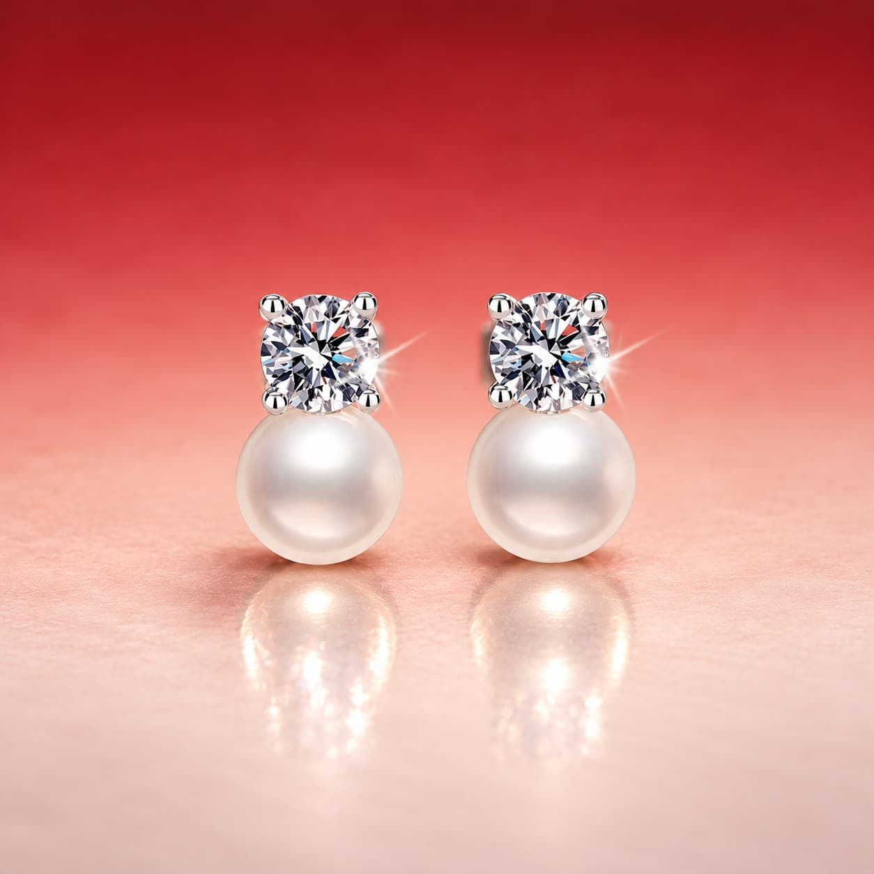 Luna Series · Pearl-Accent Round-Stone Stud Earrings — Sterling Silver — image 3