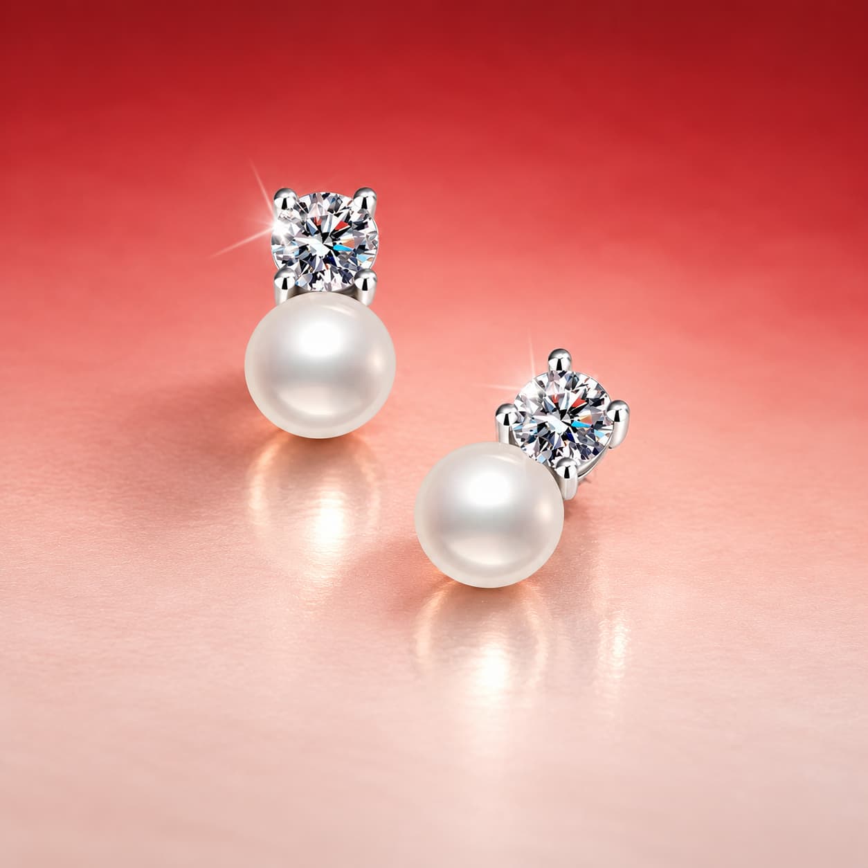 Luna Series · Pearl-Accent Round-Stone Stud Earrings — Sterling Silver — image 4