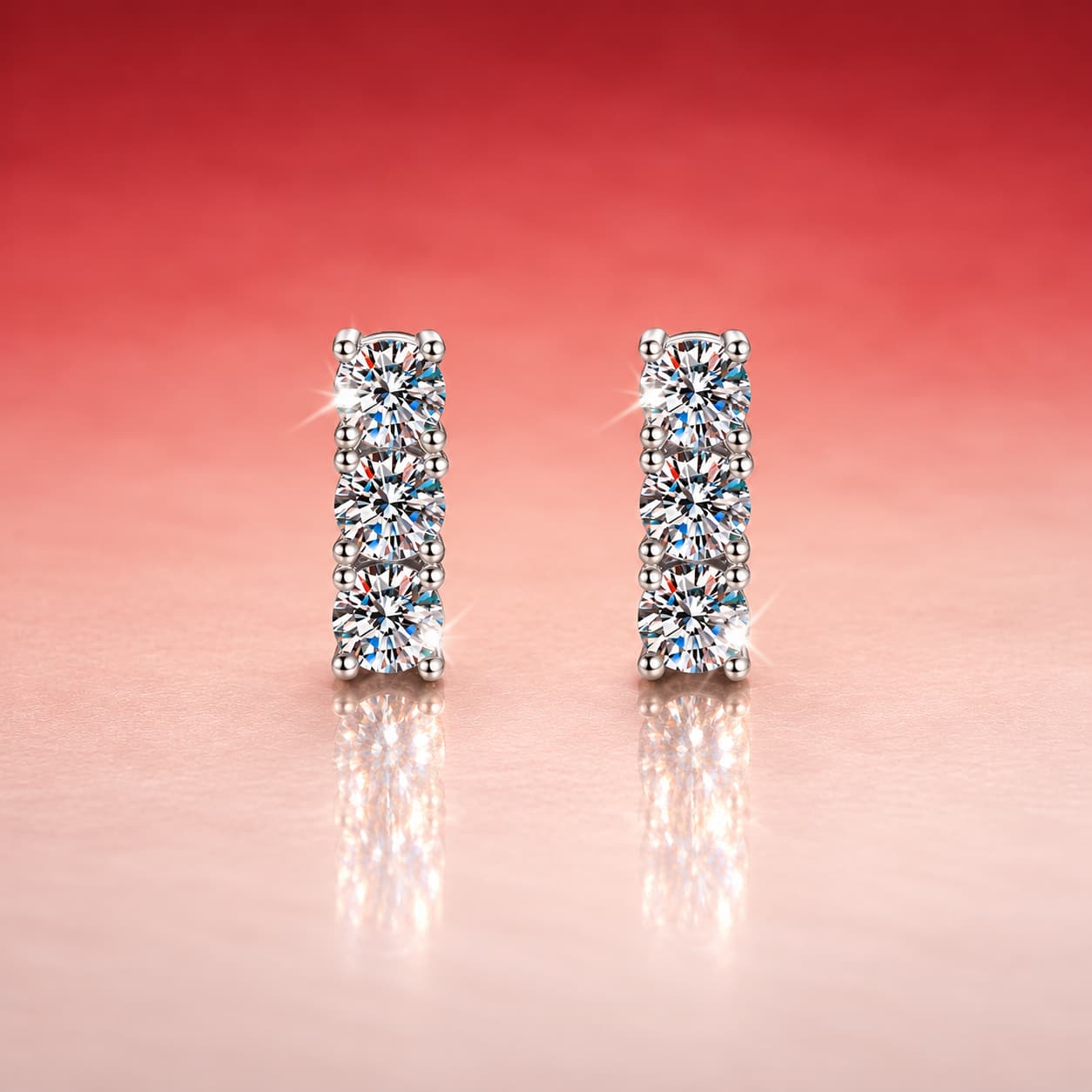 Luna Series · Three-Stone Round-Cut Bar Stud Earrings — Sterling Silver — image 1