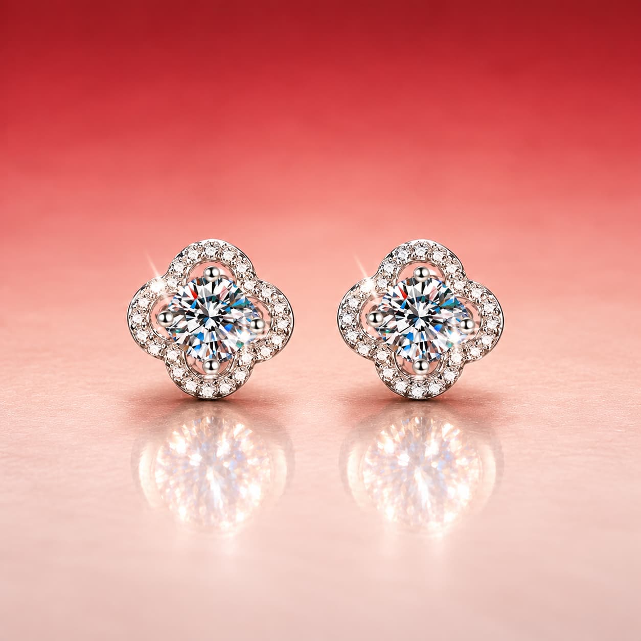 Luna Series · Two-Tone Clover Stud Earrings — Sterling Silver — image 3