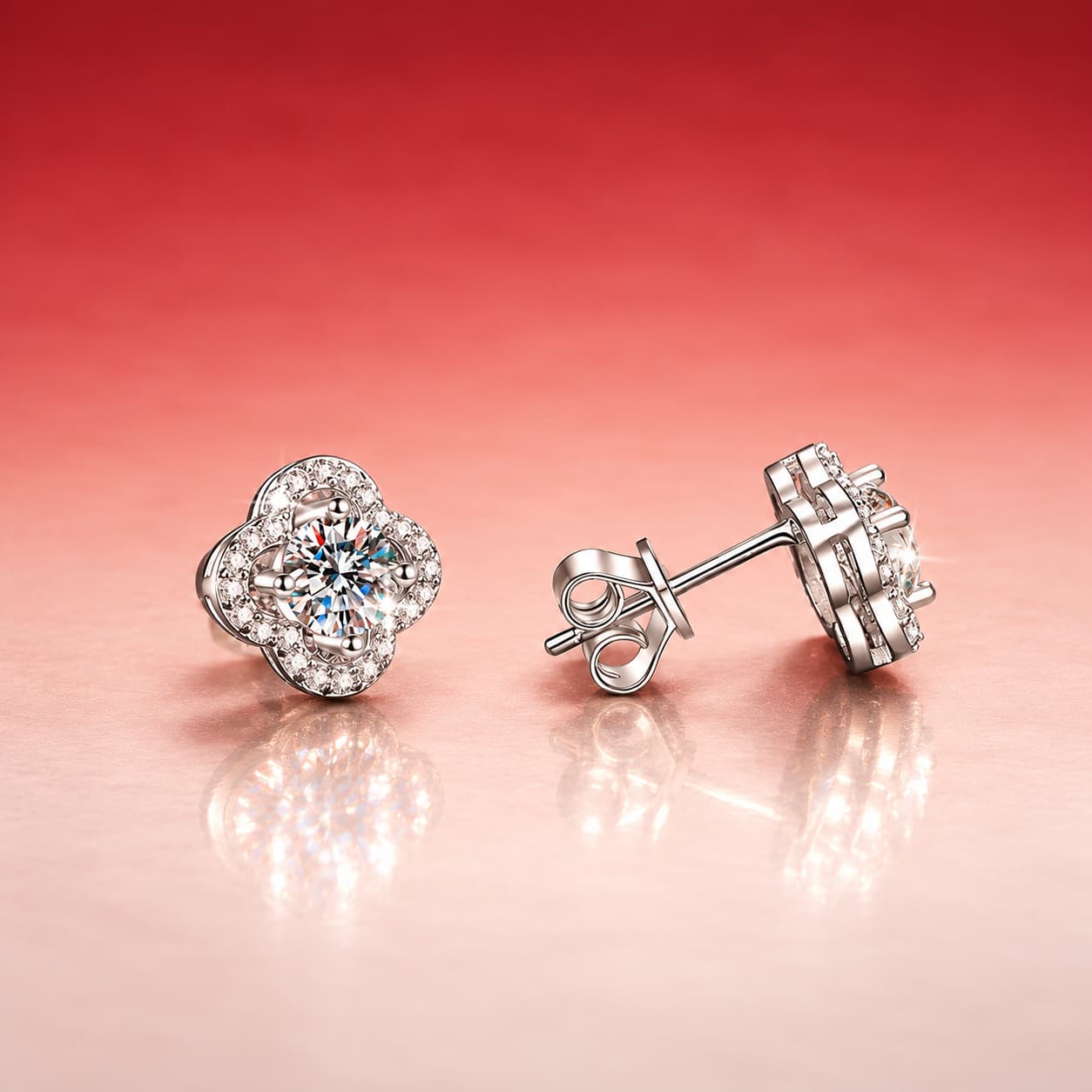 Luna Series · Two-Tone Clover Stud Earrings — Sterling Silver — image 4