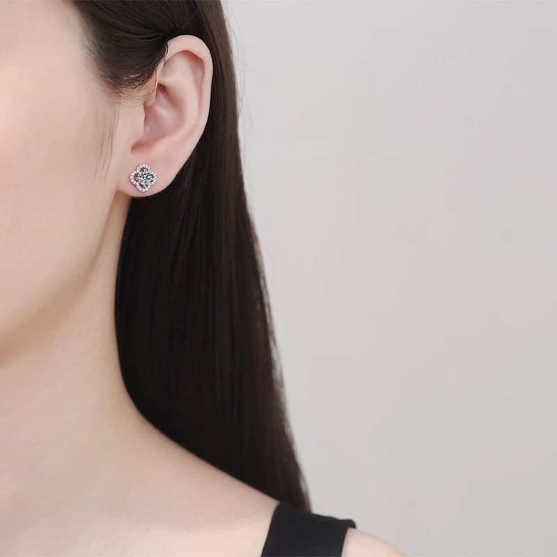 Luna Series · Two-Tone Clover Stud Earrings — Sterling Silver — image 2