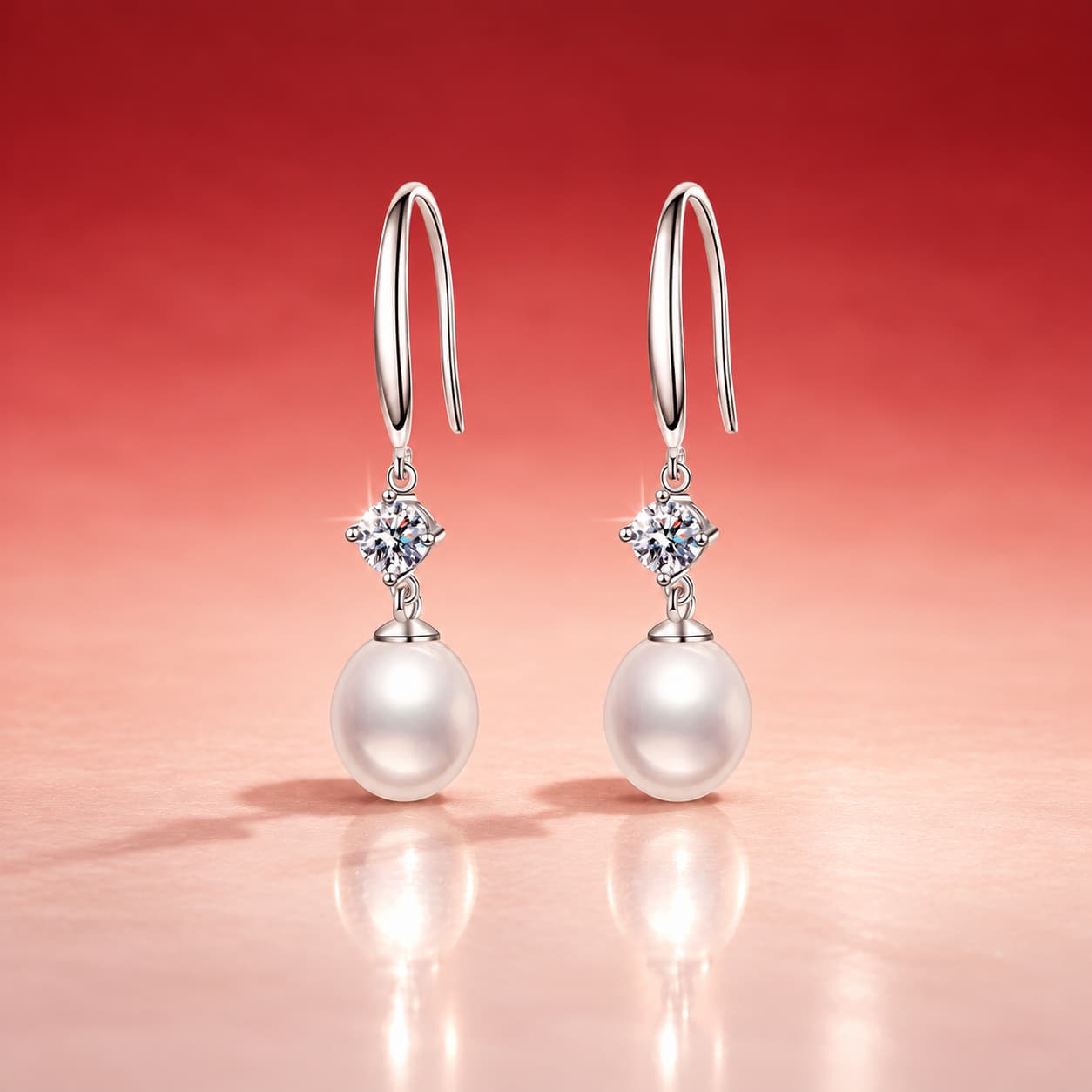 Luna Series · Pearl-Accent Solitaire Hook Earrings — Sterling Silver — image 1