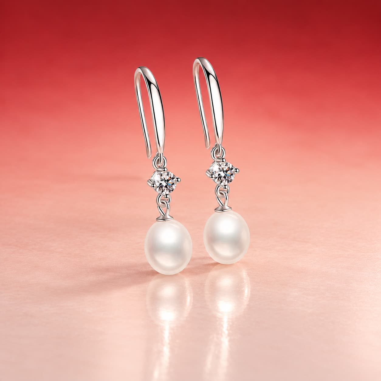Luna Series · Pearl-Accent Solitaire Hook Earrings — Sterling Silver — image 3