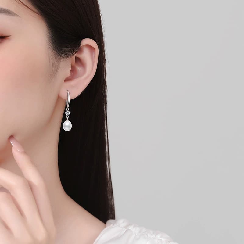 Luna Series · Pearl-Accent Solitaire Hook Earrings — Sterling Silver — image 2