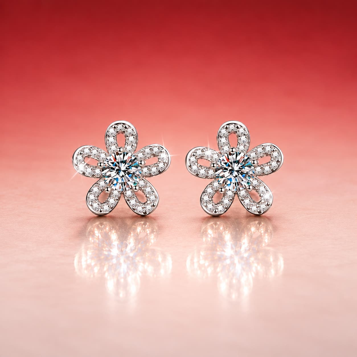 Luna Series · Five-Petal Flower Stud Earrings — Sterling Silver — image 1