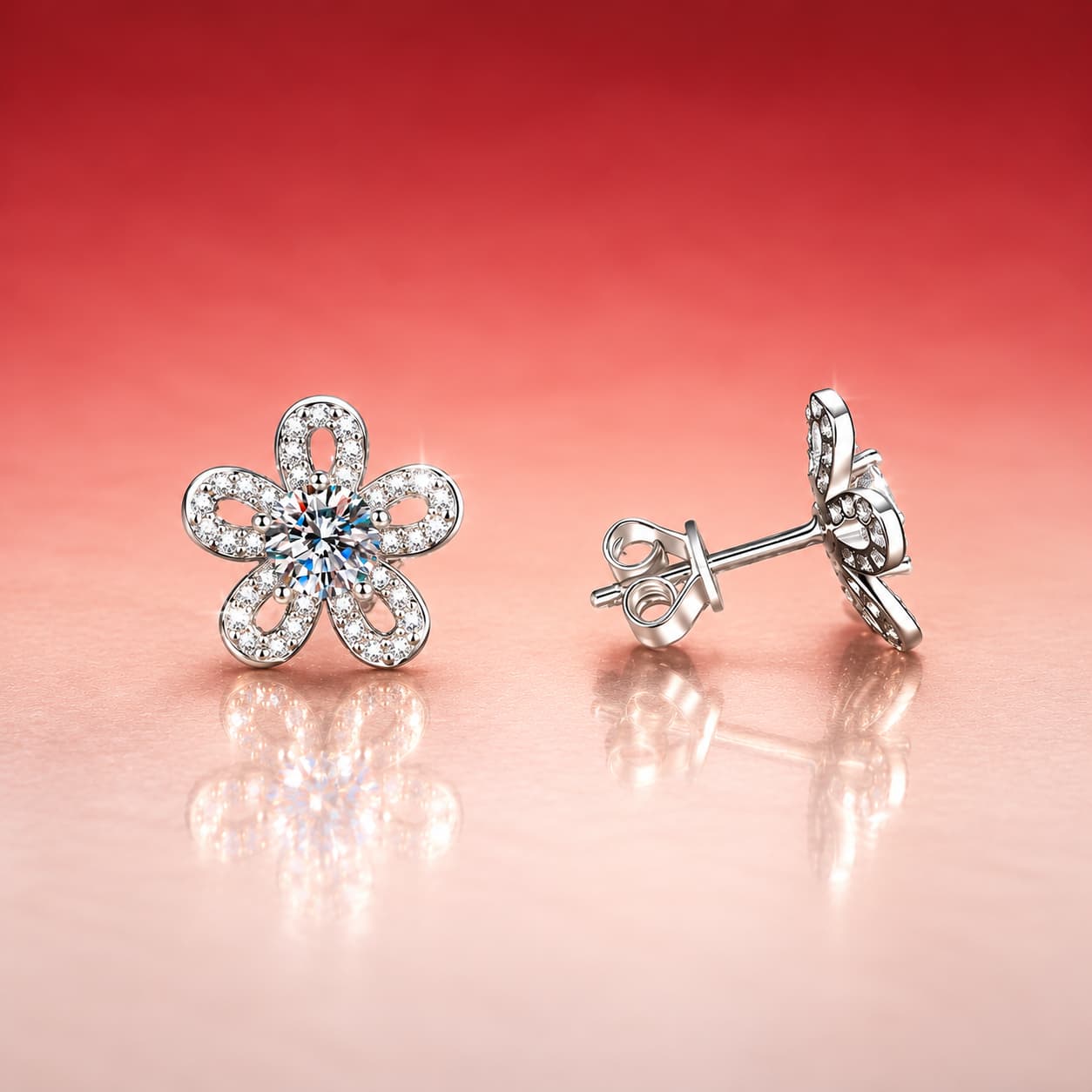 Luna Series · Five-Petal Flower Stud Earrings — Sterling Silver — image 3