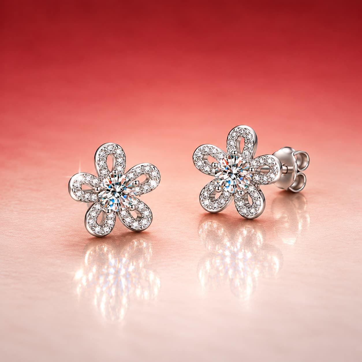 Luna Series · Five-Petal Flower Stud Earrings — Sterling Silver — image 4