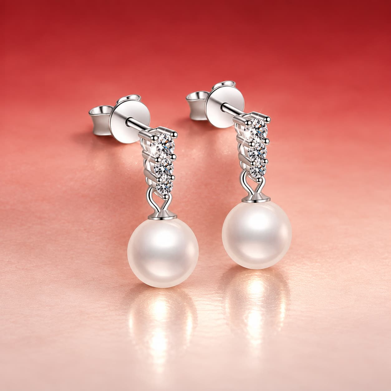 Luna Series · Pearl Drop Stud Earrings — Sterling Silver — image 3