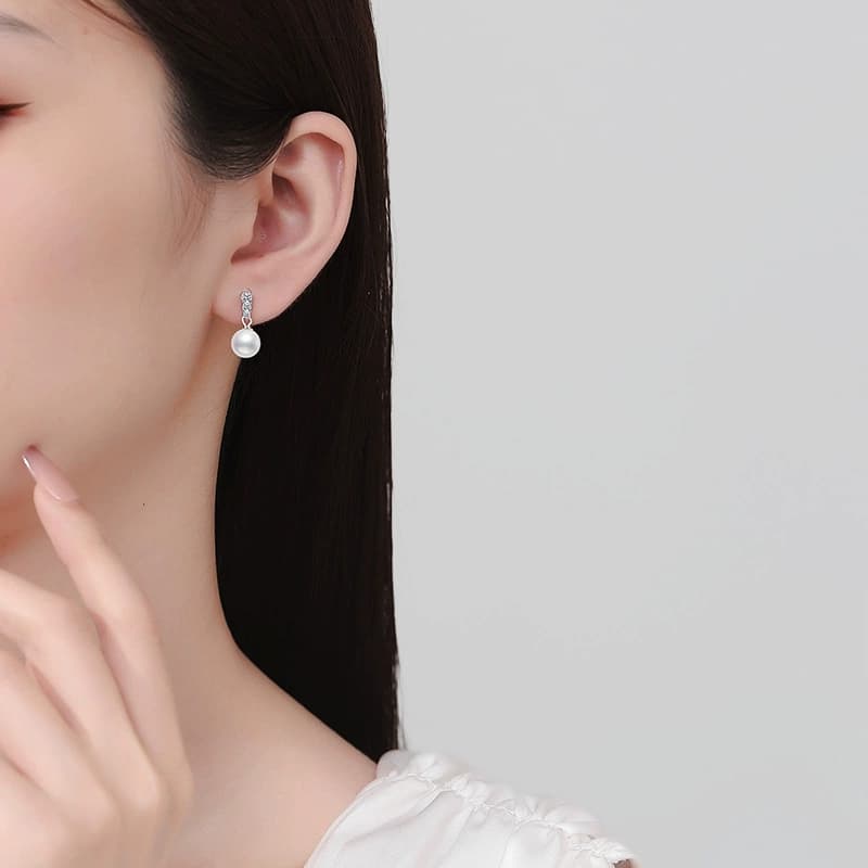Luna Series · Pearl Drop Stud Earrings — Sterling Silver — image 2